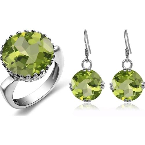 Szjinao Bridal Jewelry Sets For Women Real 925 Sterling Silver Earrings Ring Set Green Peridot Trendy Luxury Fine Jewelry Gift