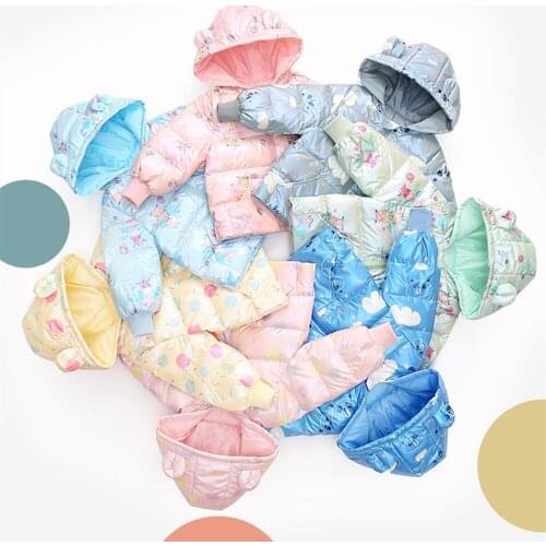 Baby Boys Girls Snowsuit Winter Warm Bear Ear Hooded Down Coat Windproof Light Puffer Jacket Outerwear