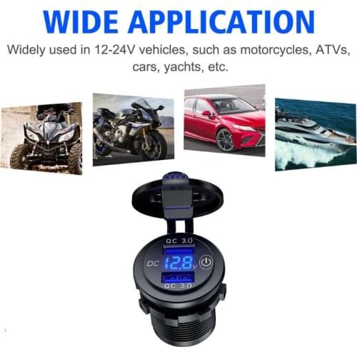 12V 24V Dual QC3.0 USB Car Charger Socket with Touch Switch LED Voltmeter Waterproof Power Adapter for Truck SUV Marine