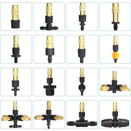16 Types of Garden Micro Drip Irrigation Misting Brass Nozzle Garden Spray Cooling Parts Copper Sprinkler with Connector