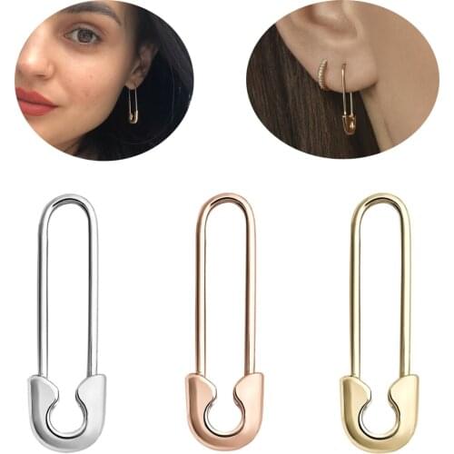 2Pcs 0.8mm Thin Rod Gold Color Safety Pin Earrings for Women Clip Ear Piercing Stud Pins Helix Piercing Lobe Bar Body Jewelry