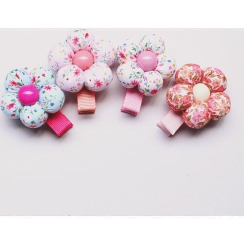 20pc/lot Floral Design Kids Hair Clip Cute Five Leaves Flower Headwear Kids Colorful hairpins Girls Floral Bead Hair Accessories