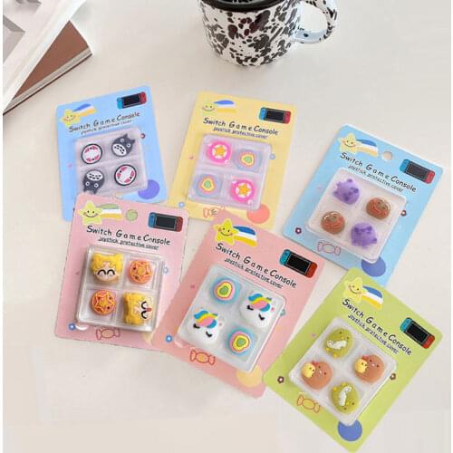 4 Pcs Cute Cartoon Joystick Cover Thumb Stick Grip Cap For Nintendo Switch NS Lite Joy-Con Controller Gamepad Soft Silicone Case