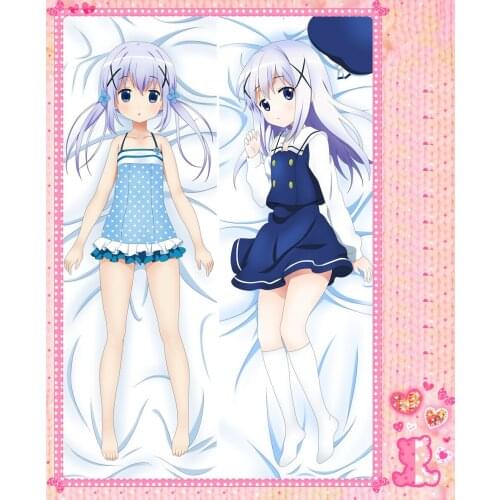 Anime Cartoon Is the order a rabbit Double Bolster Hugging Pillow Case Pillow Cover Pillowcase Peach Skin 2 Way No.58090