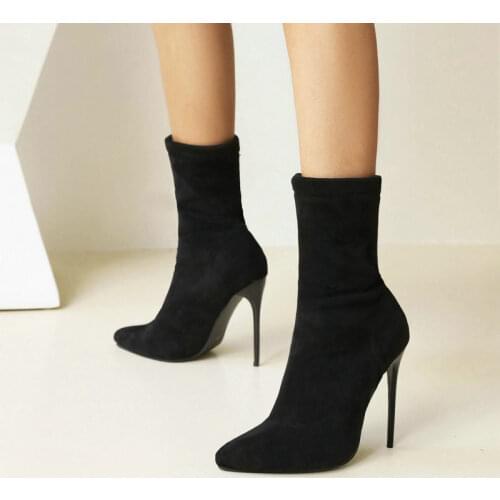 Autumn Winter Boots Women Sexy 12cm High Heels Pumps Ankle Boots for Women Leather Lacing Black Fetish Shoes Woman Large Size 48