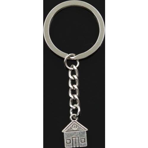 Fashion 30mm Key Ring Metal Key Chain Keychain Jewelry Antique Bronze Silver Color Plated Cabin House Building 16x12mm Pendant