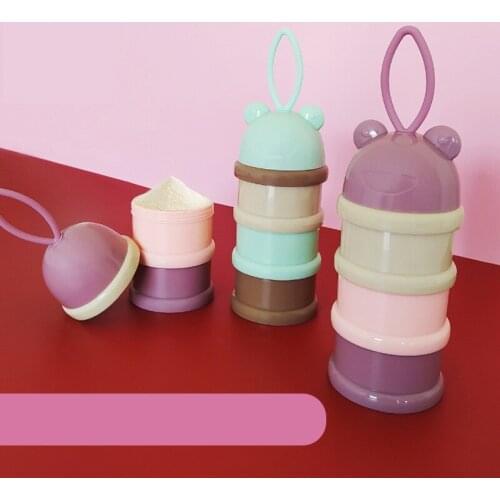 Color baby three-layer milk powder box, independent layered milk powder grid, portable rotating milk powder box for children