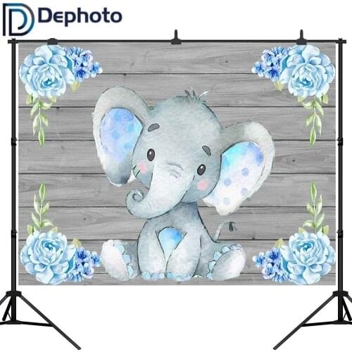 Dephoto Elephant Flowers Wooden Boards Wall Scene Baby Children Photography Backgrounds Photographic Backdrops For Photo Studio