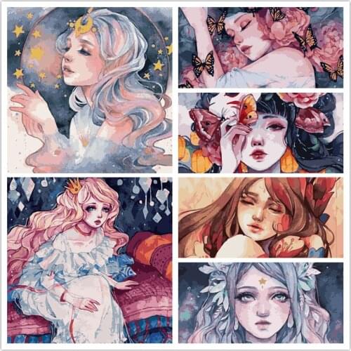 DIY Oil Cartoon Painting By Numbers Flower Girl Anime HandPainted Kits on Wall Canvas Pictures By Numbers Portrait Home Decor