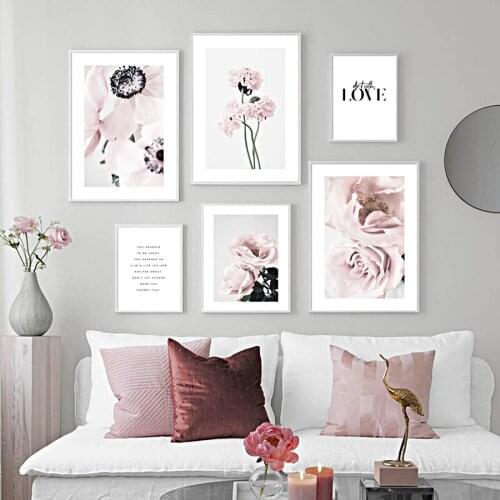 Peony Rose Flower Wall Art Decorative Painting Quotes Poster and Prints Parlor Girls Bedroom Pink Canvas Pictures Nordic Decor
