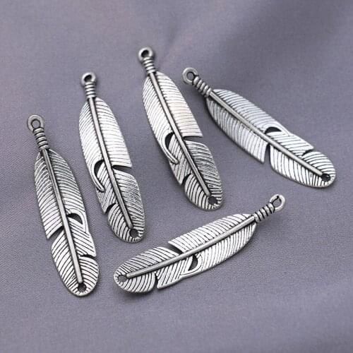 5pcs Antique Silver Plated Feather Charm Connector for Jewelry Making Bracelet DIY Accessories Handmade Craft