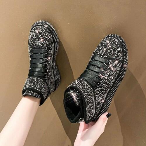 Rhinestone Sneakers Women Winter Warm High Top Sneakers Black Vulcanized Shoes Women Shoes 2020 Shiny Platform Trainers