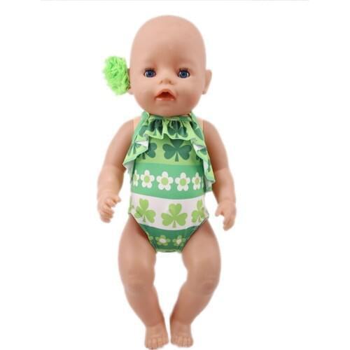 Doll Swimsuit 1 Set=Doll Swimwear+Free Head Flower Accessories For 18 Inch American Doll&43 Cm Born Doll Generation Baby Girl`s