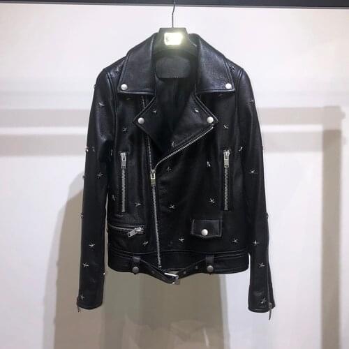 Genuine Leather Jacket Women Coat Spring Turn-Down Collar Slim Style Real Sheepskin Leather Female Outerwear Clothing