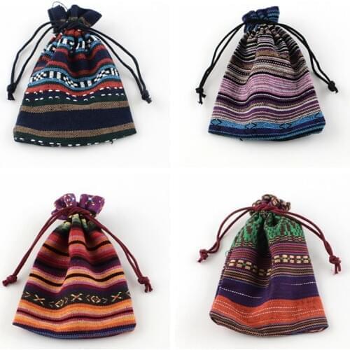 Pandahall 5pcs 14x10cm Cloth National Style Retro Drawstring Pouches Burlap Bag Jewelry Packaging Wedding Candy Gift Bags