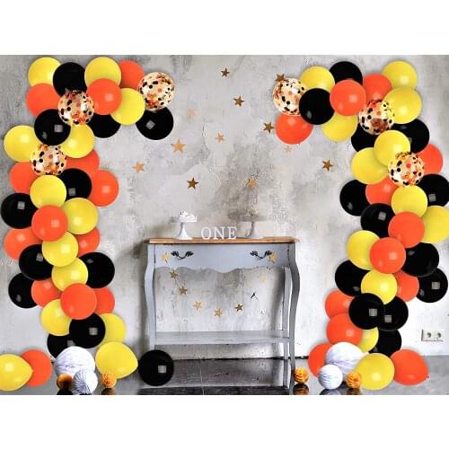 METABLE 120pcs Birthday Baby Shower Party Decorations Garland Kit Black Yellow Red Confetti Balloon Arch Party Supplies
