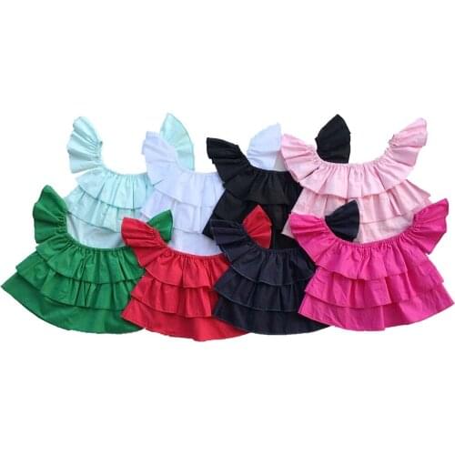 Cake layered Alina Crop top,Baby Off The Shoulder Crop Top,girls plain color flutter sleeve tops baby headband