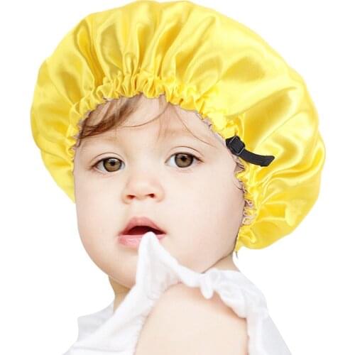 Fashion Kids Satin Bonnet Adjustable Turban Baby Double Layer Chemo Hat Child Night Sleep Cap for Girl Boy Hair Care Accessories