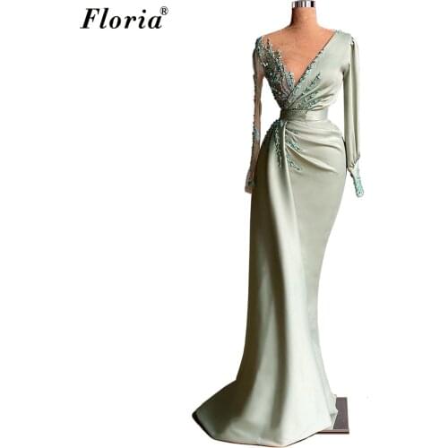 Muslim Simple Evening Dresses Long Sleeves Mermaid Evening Gowns Appliques Celebrity Dresses For Women Wedding Party Dresses