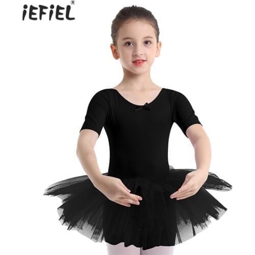 New Kids Girls Cotton Ballet Tutu Dress Ballerina Dancewear Gymnastics Leotard for Girls Short Sleeve Ballet Dress Dance Leotard