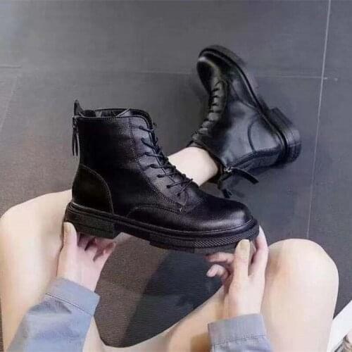 New Autumn Genuine leather Platform Boots Women Light Comfortable Chunky Boots Fashion Lace Lady Shoes Footwear