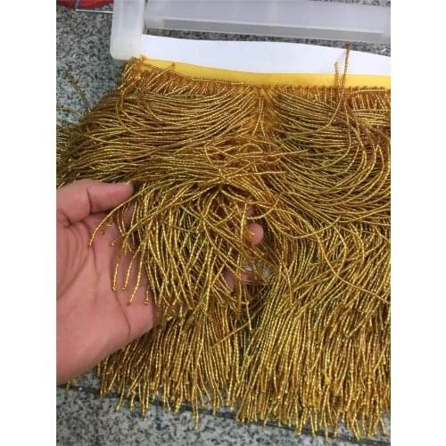 New design Round beads YG-07 gold colors hot sale beaded Fringe Ribbon Trim Fringe Tassel Lace Trim for party dress