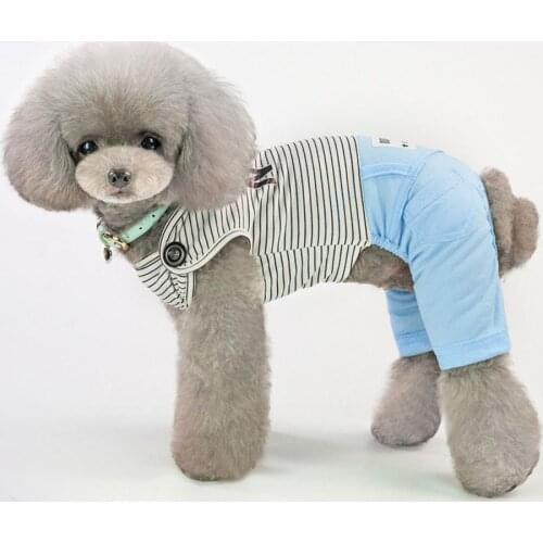 Dog clothes Jumpsuit Striped Design Breathable Skin-friendly Short Sleeve Dog Four-legged Shirt for Indoor 2021 mascotas