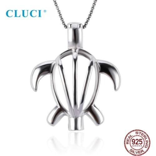 CLUCI Turtle Wish Pearl Pendant 925 Sterling Silver Cage Pendant for Women Jewelry Silver 925 Pearl Pendant Lockets SC002SB