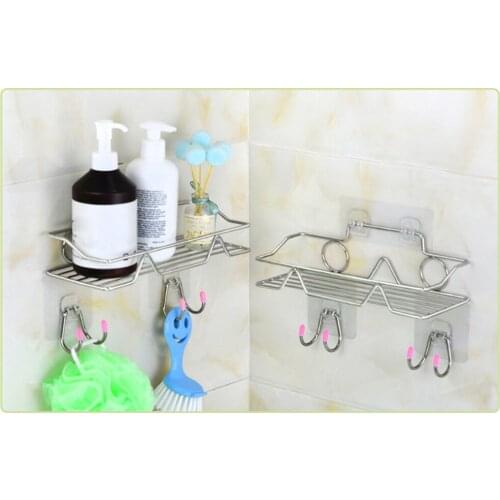 Stainless Steel Shelf Square Single Layer For Bathroom Kitchen Bedroom Bathroom Makeup Storage Rack With Seamless Paste