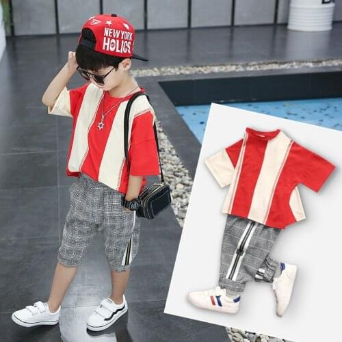 Striped O-Neck Shorts Sleeve Boys Summer Sets T-shirt and Pant Two Pieces New Kids Casual Clothes for 2-15 Years Boys Suit