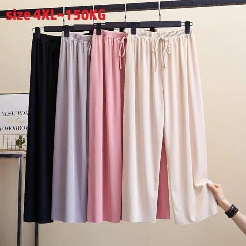 Size 4XL150KG Summer Wide Leg Pants Solid Color Loose Black Color High Elastic Waist Ankle Length Pants Casual Plus Size Pants