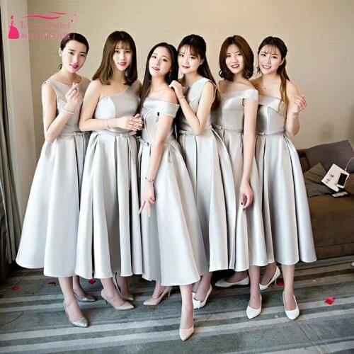 Silver Bridesmaid Dresses Simple Satin Cheap African Fashion Vestidos De Festa Wedding Guest Gown Maid of Honor ZB022