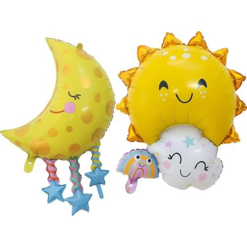 Smiley Rainbow Aluminum Foil Balloon Baby Birthday Party Rainbow Moon Pendant Aluminum Film Balloon Party Decor Supplies
