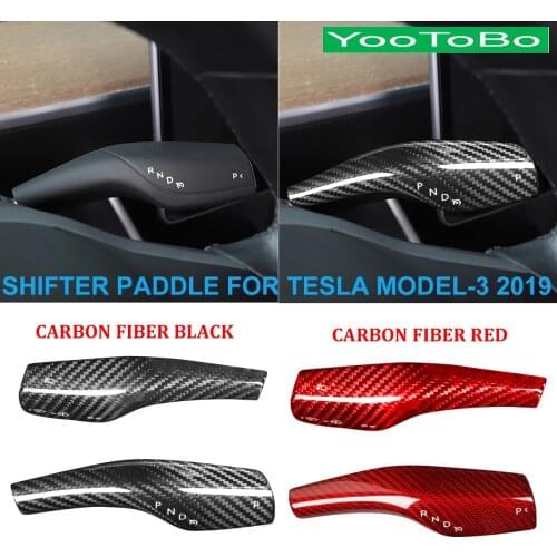Car Styling Real Carbon Fiber Central Steering Wheel Shifter Paddle Auxiliary Extenesion For TESLA MODEL-3 2019 Black Red Color