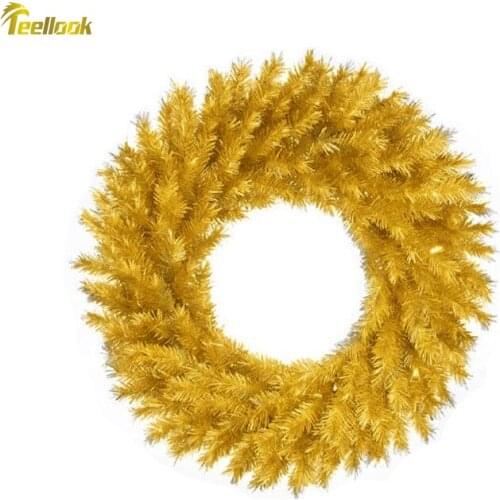 Teellook Golden PVC Material Christmas Wreath with LED Lights Christmas Hotel Home Decorations