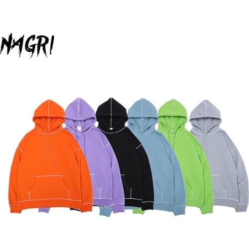 NAGRI Men Hoodie Spring Autumn Hip Hop Streetwear Men Pullover Sweatshirts Hoodies Solid Color Fashion Casual Hoodies