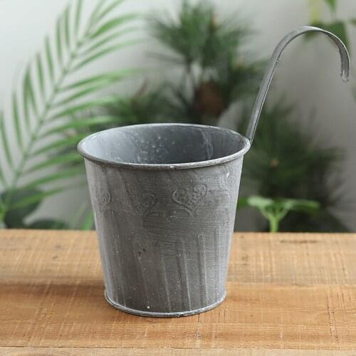 Vintage Tin Flower Bucket Balcony Hanging Flower With Hook Decoration Artificial Flower Flower Barrel Flower Pot Garden Baskets