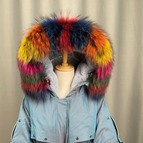 Real Raccoon Fur Collar Womens 100% Natural Fur Gray Collar Real Fur Shawl Raccoon collar Fur Scraves Rainbow