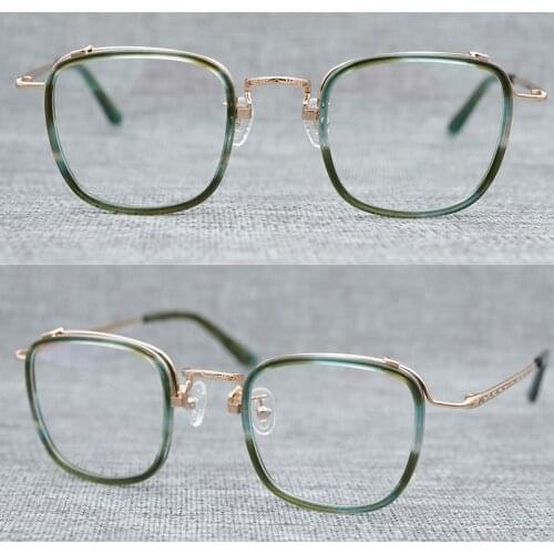 High-end custom Women Men Retro Fashion Round Square Glasses Double Nose Bridge Metal Acetate Frame Eyewear Prescription glasses