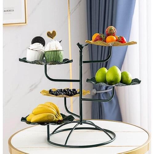 Iron 5 Tier Fruit Basket Stand Cake Dessert Bowls Display Holder Countertop Decorative Storage Tray Kitchen Counter Organizer