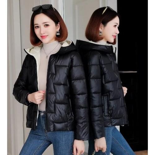 Womens Jacket Winter Parkas Coat 2021 New Hooded Short Jackets Casual Warm Cotton Padded Parka Oversize Loose Outwear