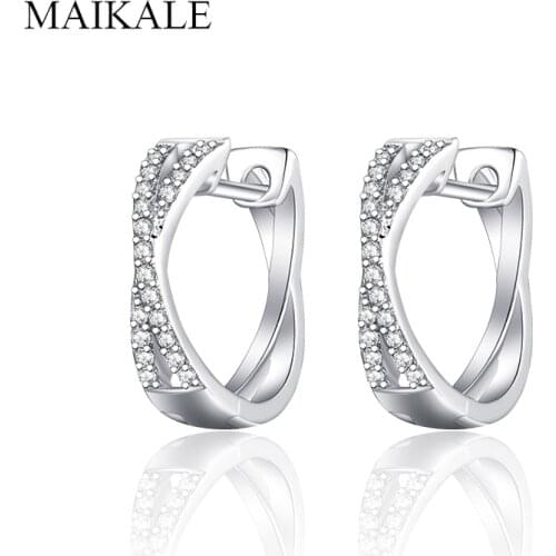 MAIKALE Trendy Stud Earrings 16MM Round Circle Earring Zirconia Earrings for Women Jewelry Female Accessories Girls Gifts