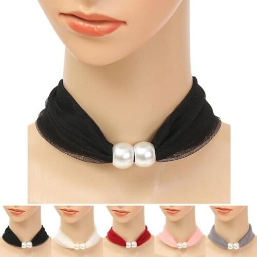 1pc Mesh Scarf Decor Vintage Fake Pearl Decor Spring Summer Scarf Neckerchief Scarf For Women Girls Clothing Accessories