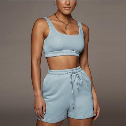 Women Shorts Tracksuit 2 Piece Set Sleeveless Crop tops Tank Drawstring Shorts Womens Suit 2021 Summer Sportswear Lady Sets