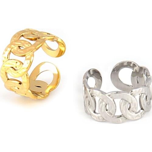 Punk Street Style Thick Chunky Chain Ring Cuban Curb Link Gold Filled Stainless Steel Stylish Ring for Women Simple Design rings