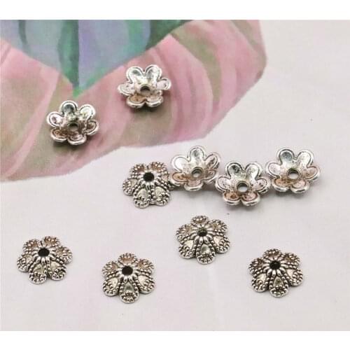 10PCS Alloy Flower Spacers Hardware Fittings Accessory Silver-plate DIY Loose Beads Hand Maded Necklace Bracelet Women Jewelry