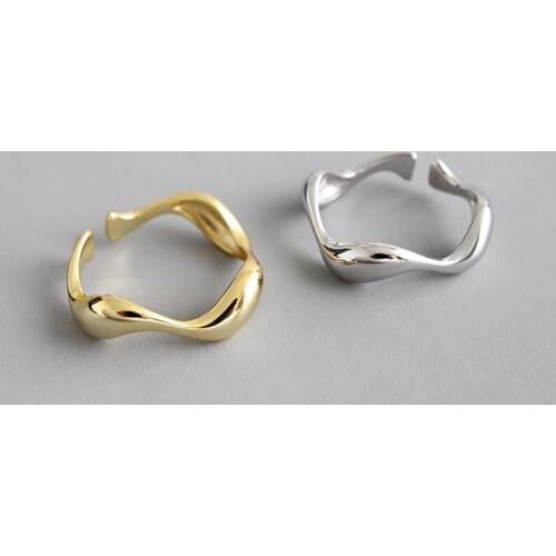 100% 925 sterling silver minimalist irregular wavy smooth female rings for women anillos mujer, adjustable ring silver jewelry