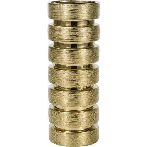 12.5 Inch Tall Modern Gold Tone Design Ceramic Flower Vase Tabletop Floral Arrangement Plant Display Home Decor