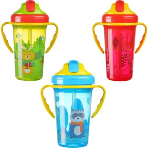 400ML Plastic Baby Feeding Cup With Straw Outdoor Portable Childrens Water Bottles Leak Proof Baby Sippy Copos With Handle