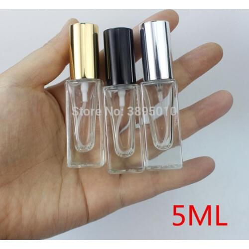 5ml Transparent Square Gold silver black Aluminum Cap Glass Perfume Spray Bottle F613